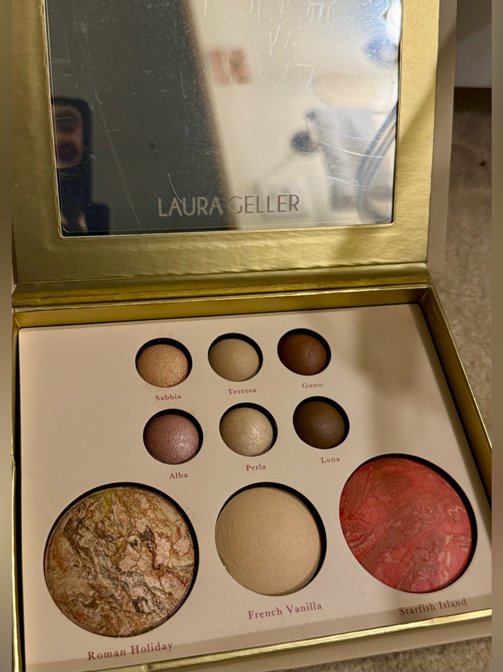 Laura Geller Neutral Eyeshadow Palette w:Bronzer Highlighter & Blush + Duo Brush